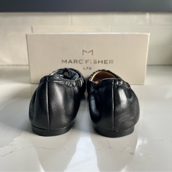 Marc Fisher LTD Ophia Black Leather Ruched Slip On Ballet Flats Women’s Sz 5 BNB - Picture 4 of 15